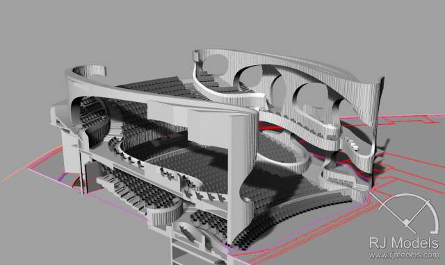 戲曲中心建筑模型的大小為1230mm X 830mm X 590mm ，歷時(shí)1個(gè)月制成。戲曲中心的外觀別樹一格，糅合了傳統(tǒng)與現(xiàn)代元素，整體屬于流線型設(shè)計(jì)，外觀如同舞臺(tái)簾幕一般。從建筑模型的設(shè)計(jì)中觀看，▲戲曲中心的結(jié)構(gòu)為流線外型和內(nèi)部空間， 呈現(xiàn)出「氣」的概念。。